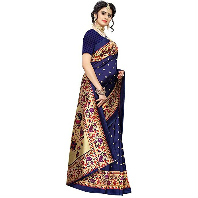 Yashika Women's Art Silk Saree With Attached Blouse (Sdpl-Matwali_Blue_Free Size_Navy Blue)