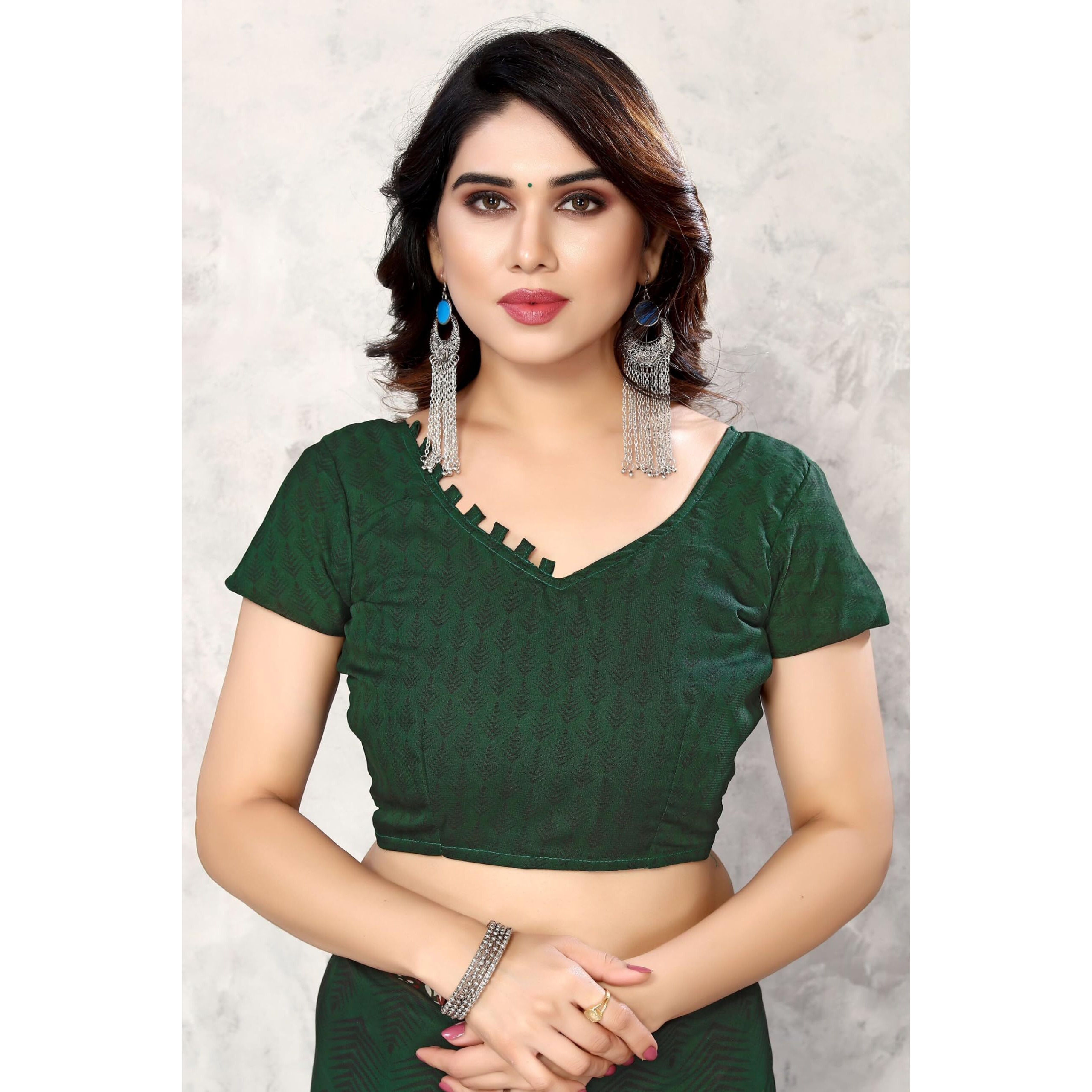 Yashika Women's Printed Trendy Georgette Green Color Saree With Blouse Material(POWER GREEN)