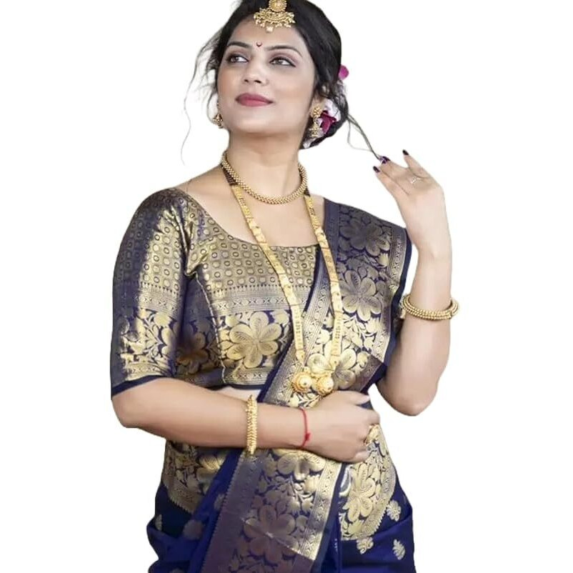 Yashika Women's Zari Woven Cotton Silk Jacquard Saree with Unstitched Blouse Material (AZ-YS-OG1-JYOTIKA Navy
