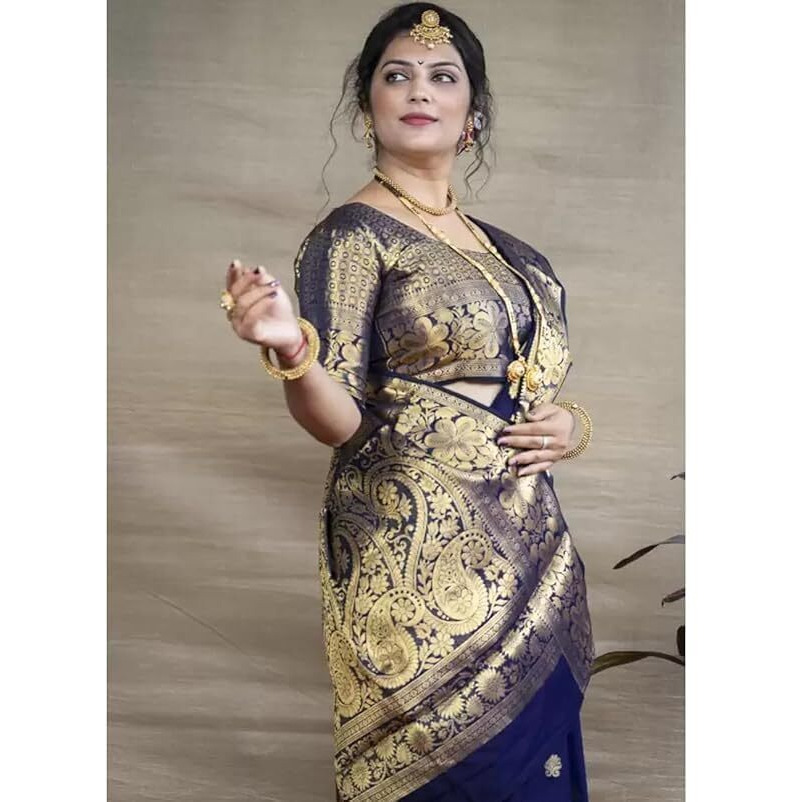 Yashika Women's Zari Woven Cotton Silk Jacquard Saree with Unstitched Blouse Material (AZ-YS-OG1-JYOTIKA Navy
