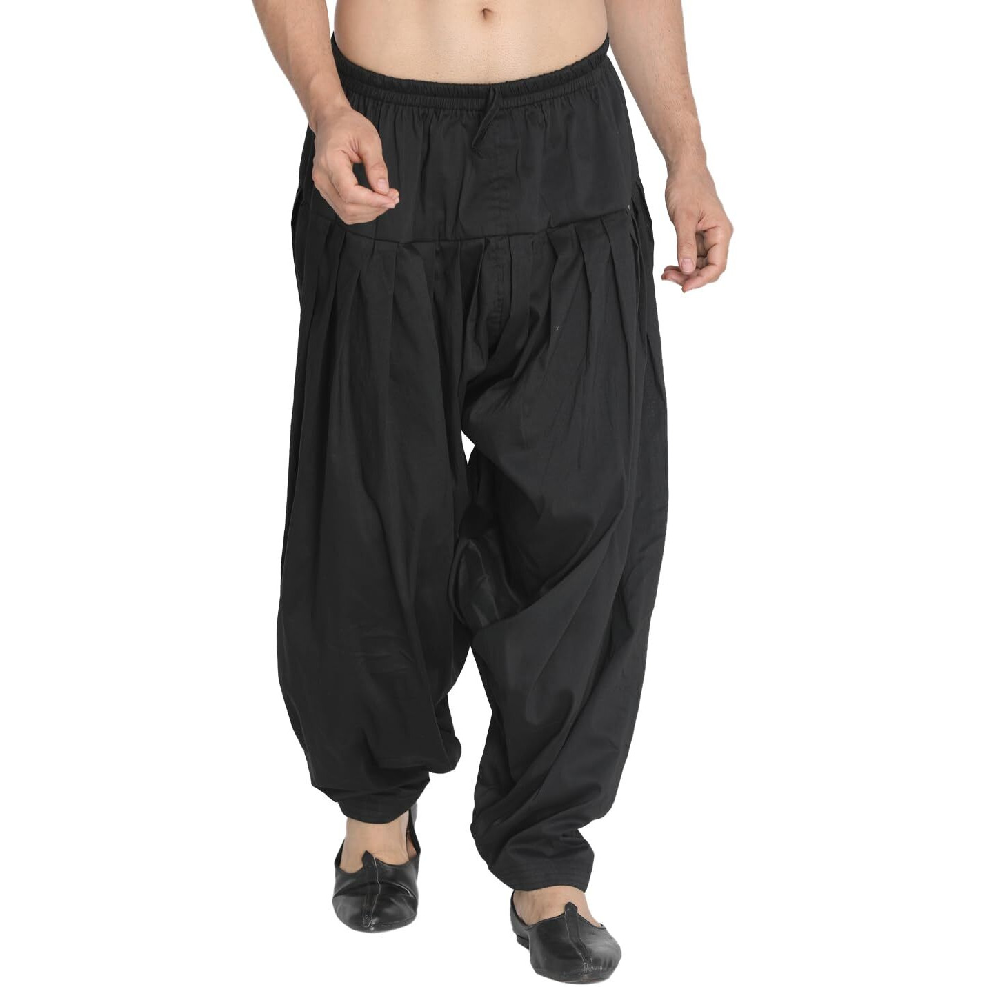 VASTRAMAY Men's Black Cotton Blend Pyjama || Patiala Style Salwar Pyjama with Superior Relax Fit, Soft Comfortable feel || Ethnic Wear for Festivals, Weddings Collection for Men_VASMPTY1BL_F