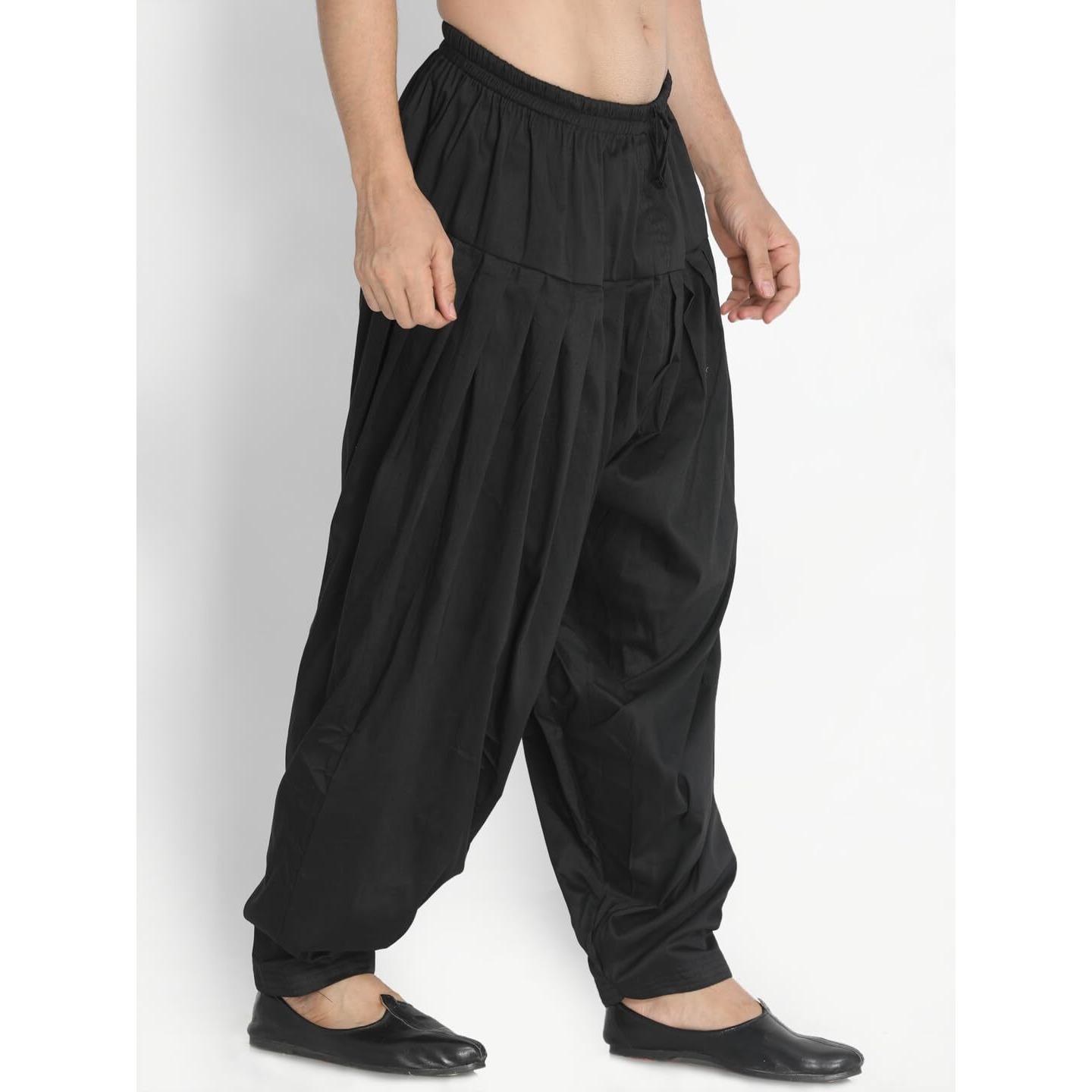 VASTRAMAY Men's Black Cotton Blend Pyjama || Patiala Style Salwar Pyjama with Superior Relax Fit, Soft Comfortable feel || Ethnic Wear for Festivals, Weddings Collection for Men_VASMPTY1BL_F