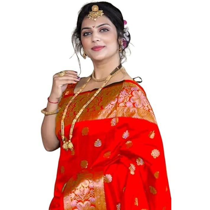 Yashika Women's Zari Woven Cotton Silk Jacquard Saree with Unstitched Blouse Material (AZ-YS-OG1-JYOTIKA RED