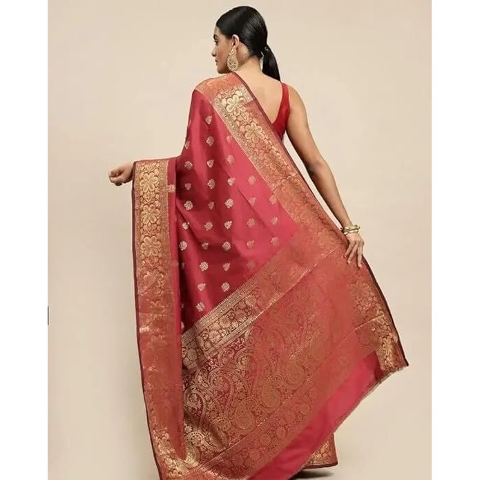 Yashika Women's Zari Woven Cotton Silk Jacquard Saree with Unstitched Blouse Material (AZ-YS-OG1-JYOTIKA RED