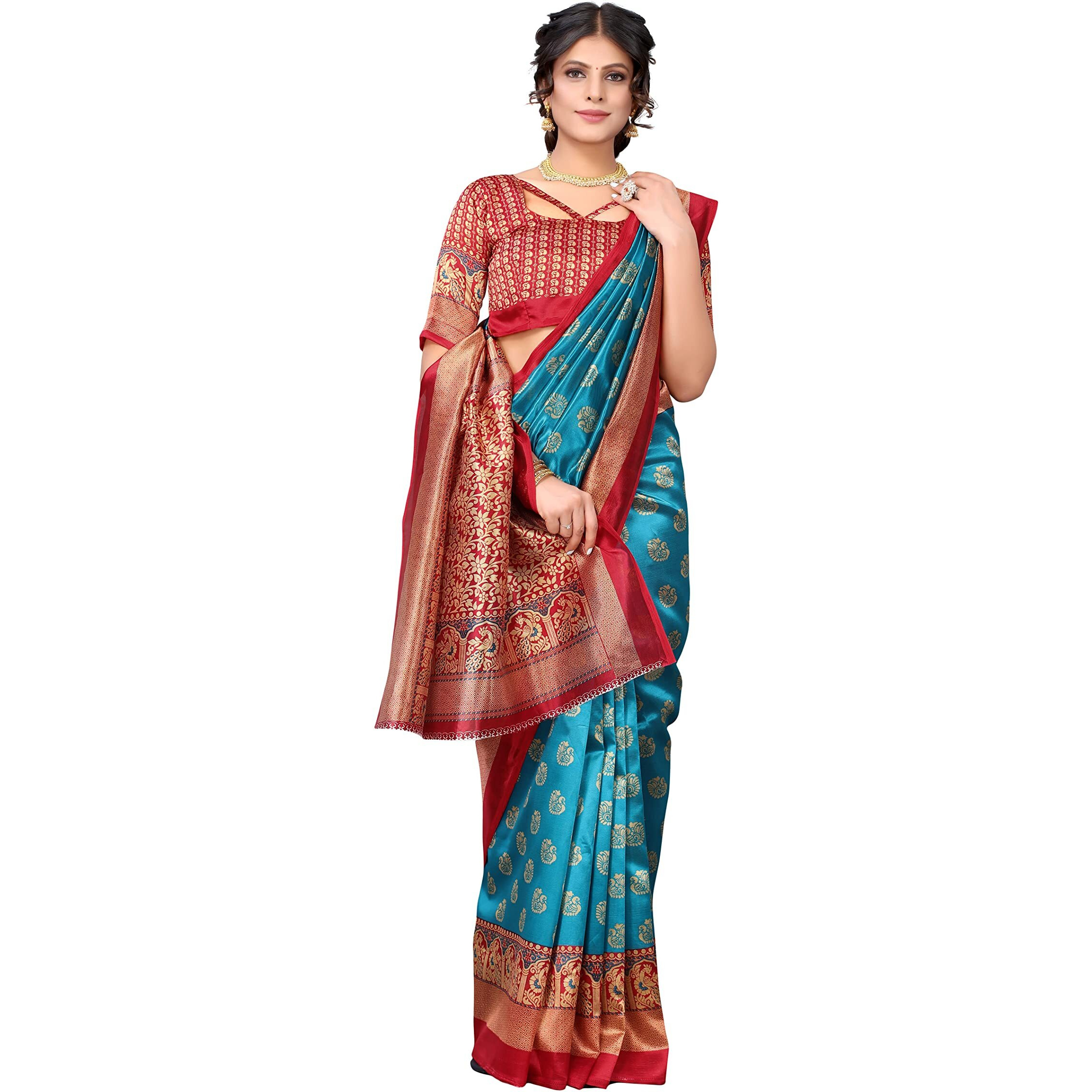 Yashika Women's Jacquard Art Silk Standard Length Saree (Minali Rama_R)