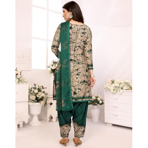 Yashika Women's Printed Dress Material - Unstitched Crepe Fabric Kurti, Pants & Dupatta Set (AZ-YS-P1-ADDA GREEN)
