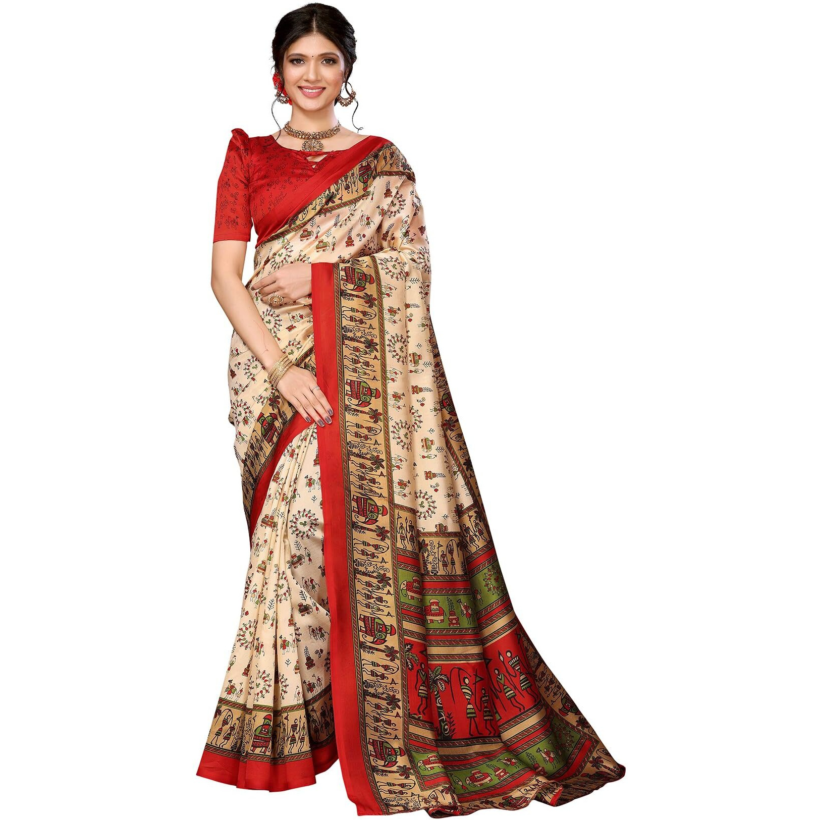 Yashika Women's Woven Saree with Matching Unstitched Blouse and Soft Art Silk Fabric Ultimate Comfort-Suitable for Parties, Festivals, Weddings (AZ-YS-P1-POORVI-Parent_Chiku Red)