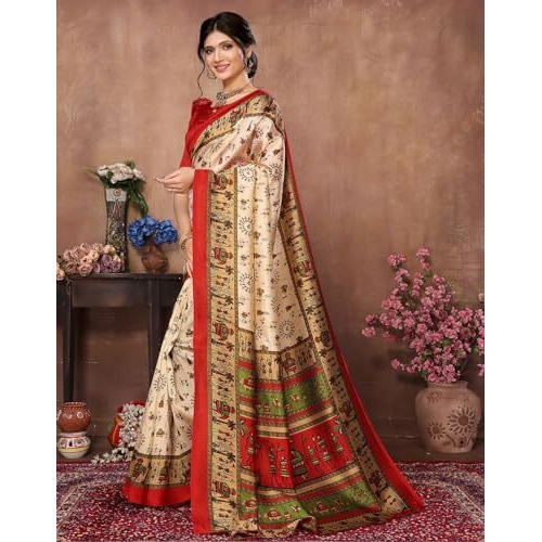 Yashika Women's Woven Saree with Matching Unstitched Blouse and Soft Art Silk Fabric Ultimate Comfort-Suitable for Parties, Festivals, Weddings (AZ-YS-P1-POORVI-Parent_Chiku Red)