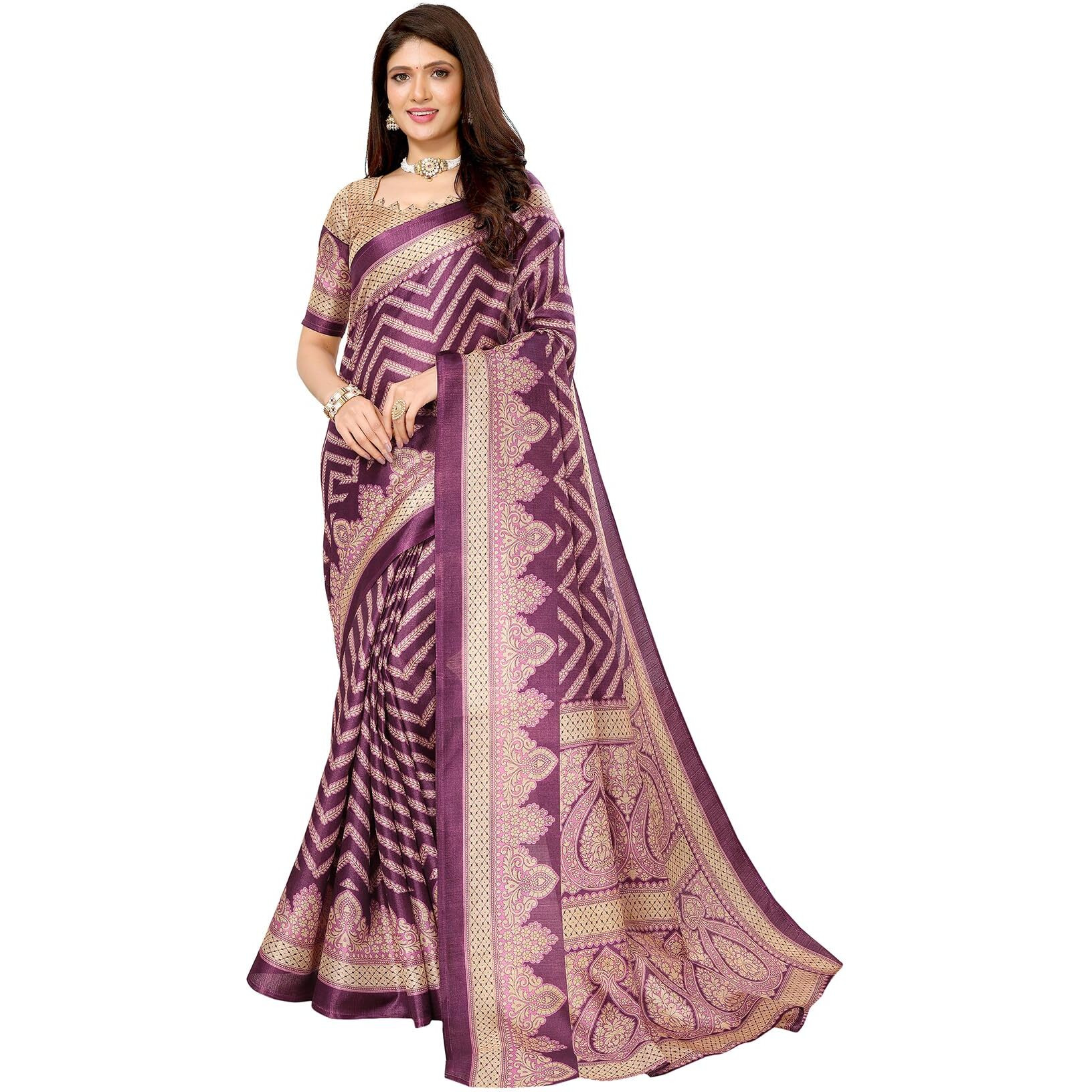Yashika Women's Woven Printed Art Silk Saree with Unstitched Blouse Material (AZ-YS-P1-BINDU-Parent_Purple)