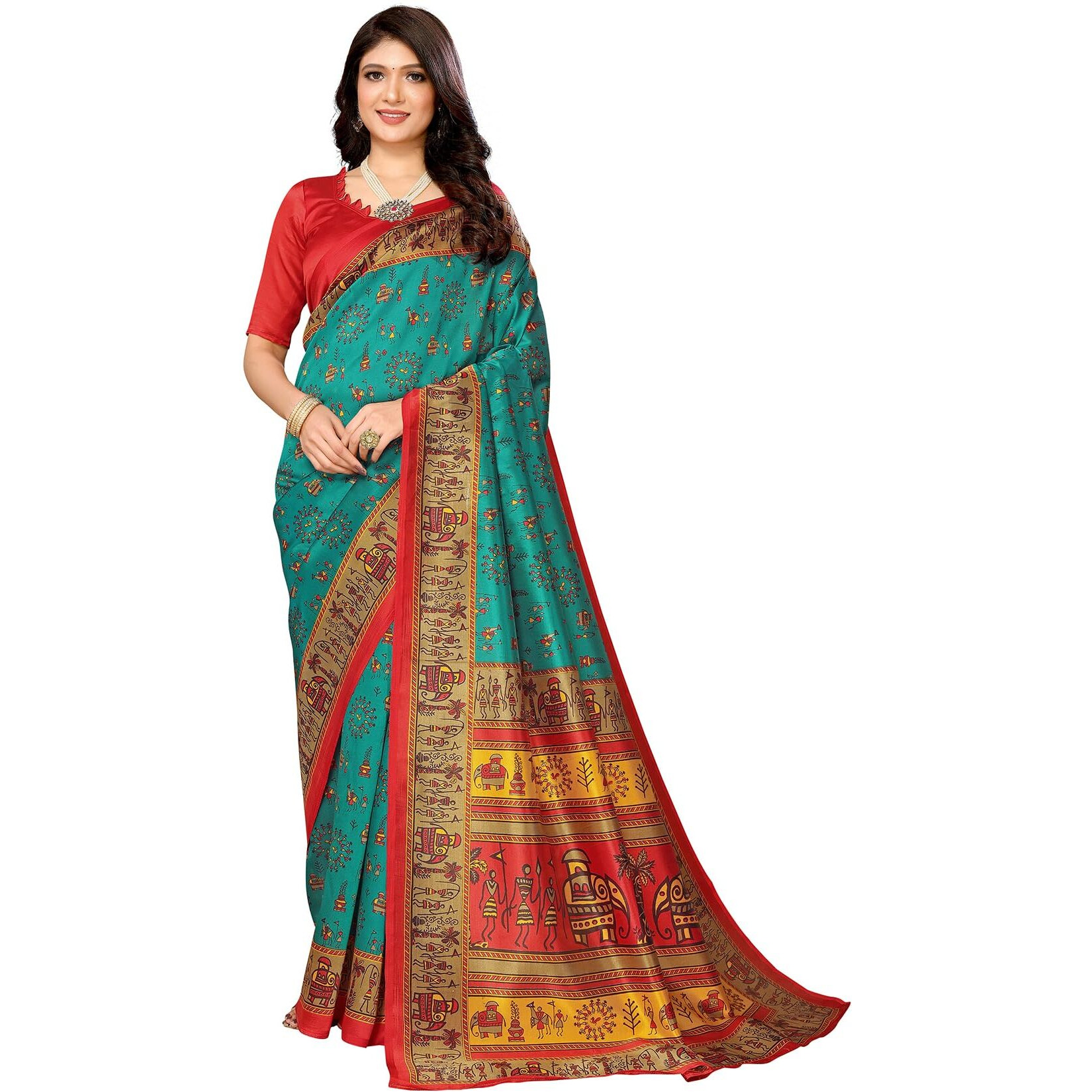 Yashika Women's Woven Saree with Matching Unstitched Blouse and Soft Art Silk Fabric Ultimate Comfort-Suitable for Parties, Festivals, Weddings (AZ-YS-P1-POORVI-Parent_Rama)