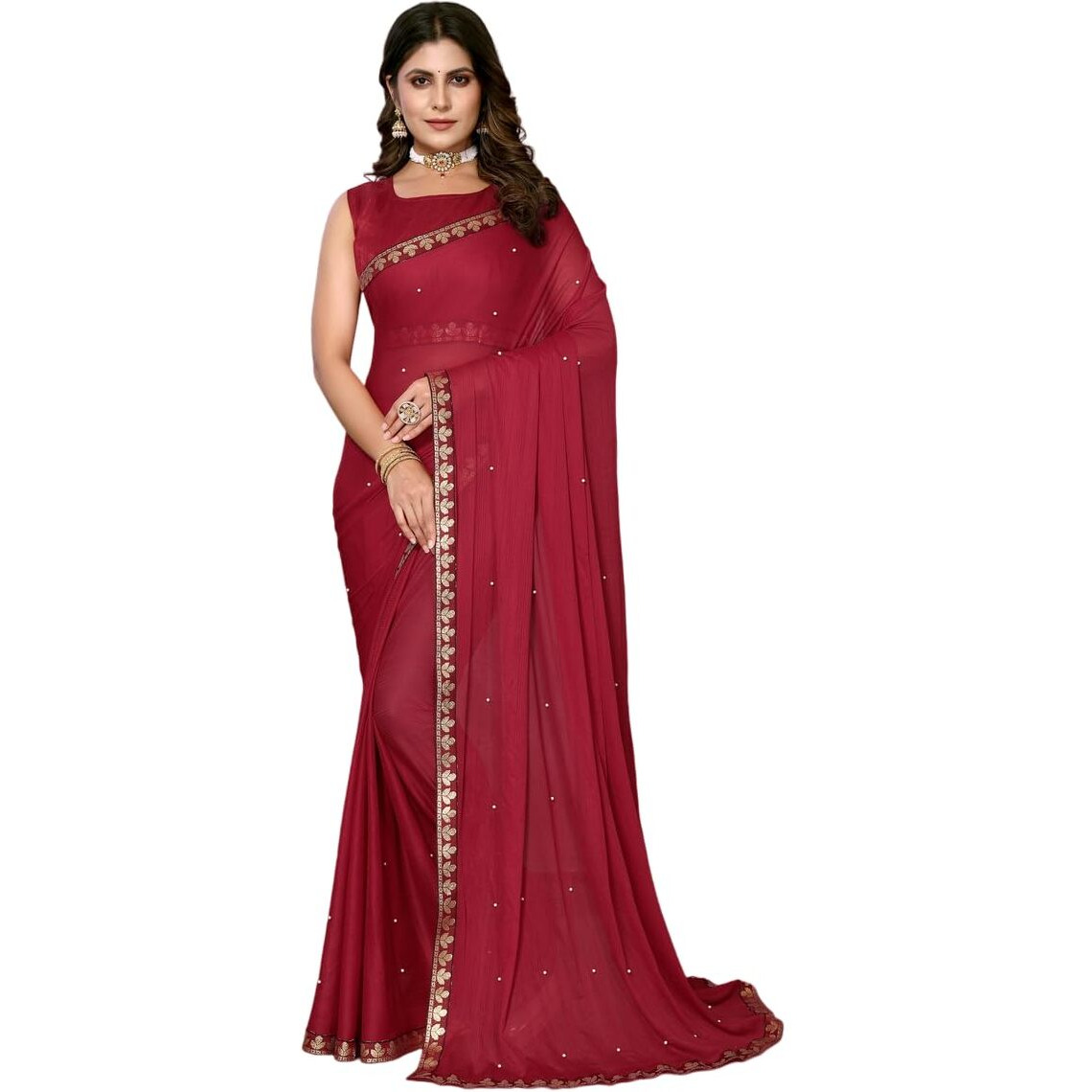 Yashika Women's Trendy Lycra Blend Maroon Color Saree with Blouse Material(AARIYA MAROON)