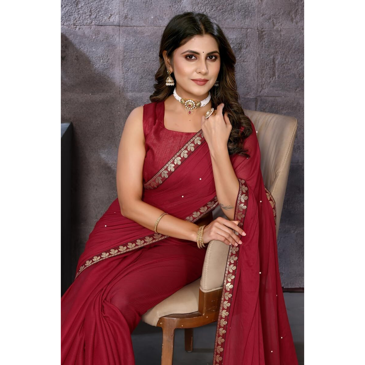 Yashika Women's Trendy Lycra Blend Maroon Color Saree with Blouse Material(AARIYA MAROON)
