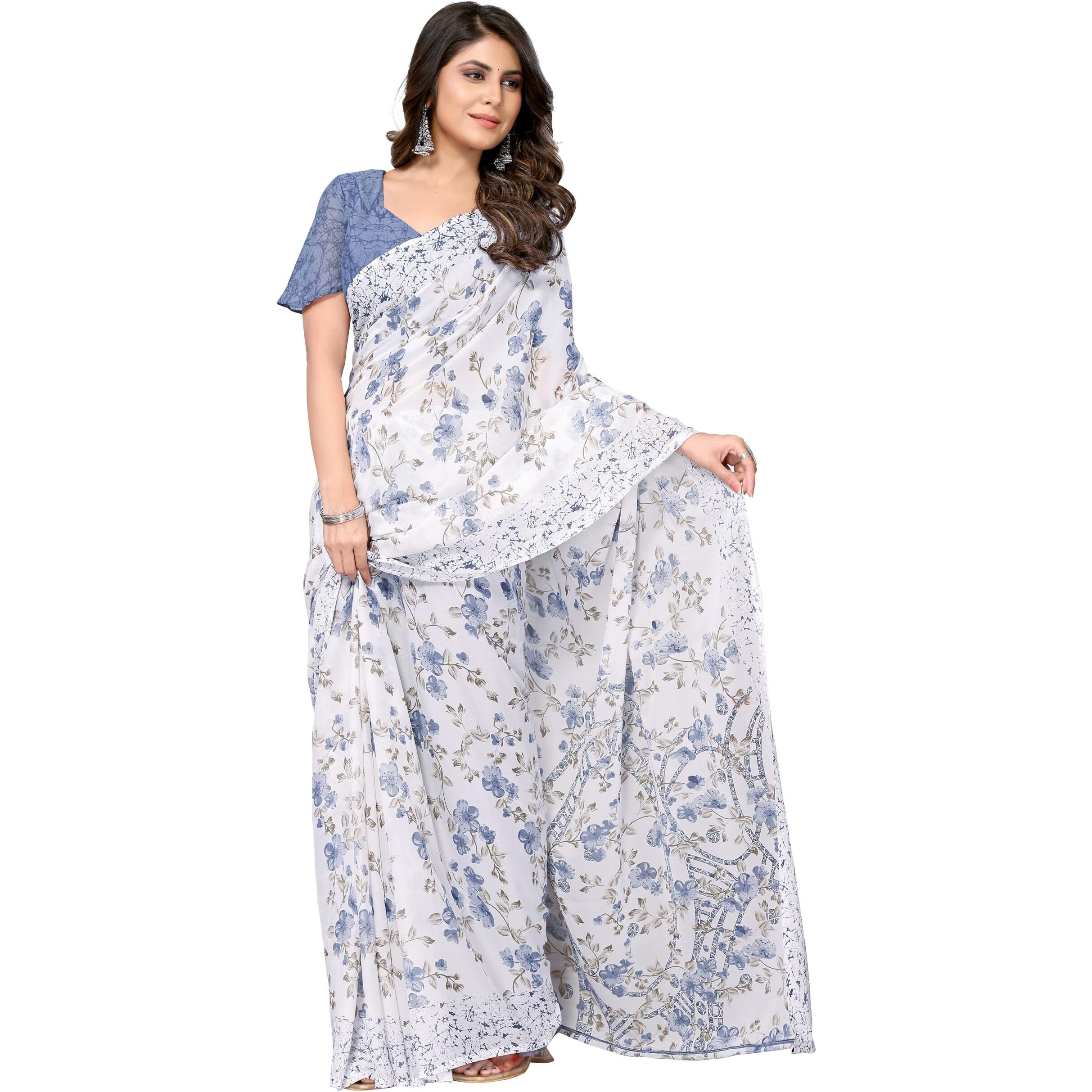Yashika Women's Trendy Printed Georgette Grey Color Saree with Blouse Material(AZ-YS-P1-LAXMI GREY)
