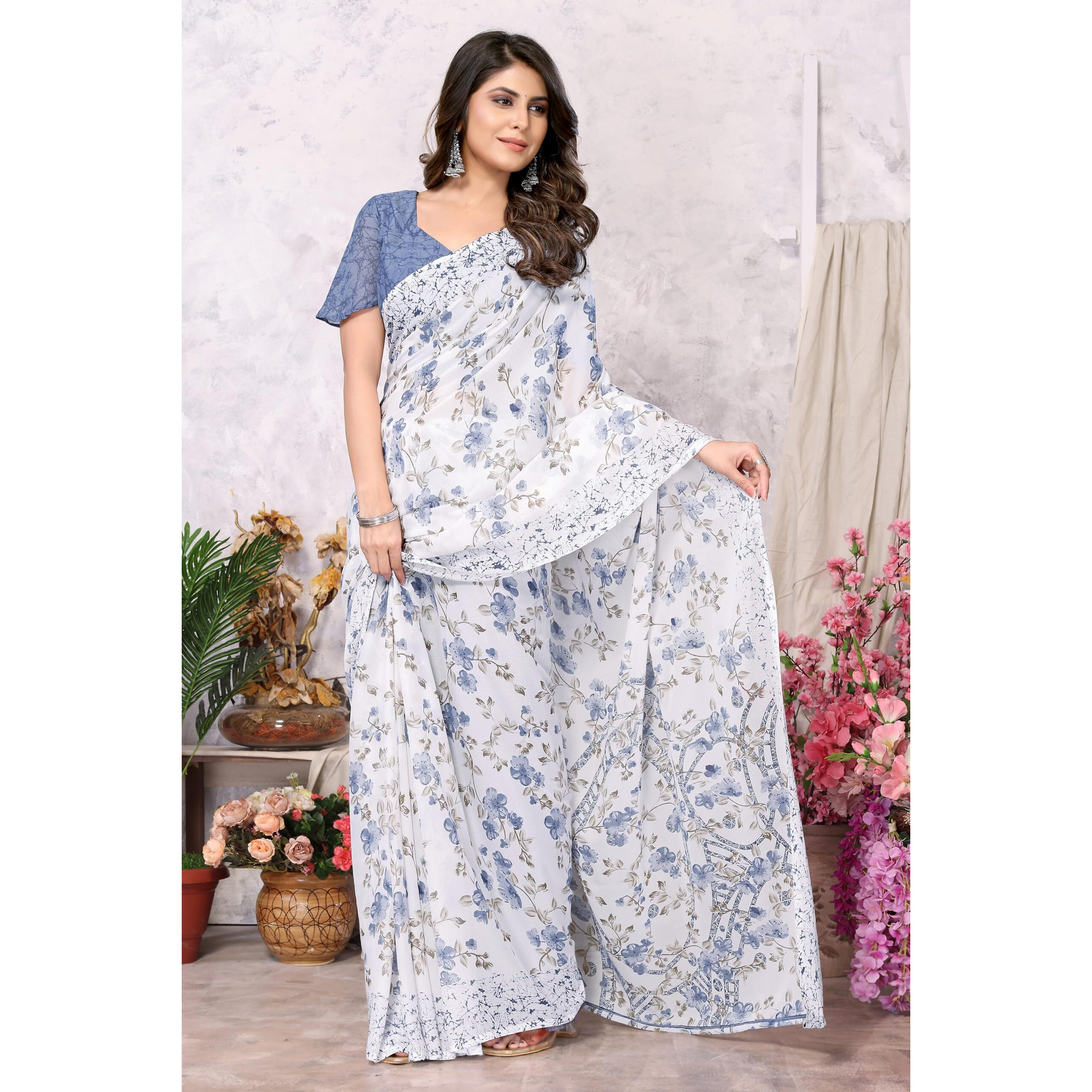 Yashika Women's Trendy Printed Georgette Grey Color Saree with Blouse Material(AZ-YS-P1-LAXMI GREY)