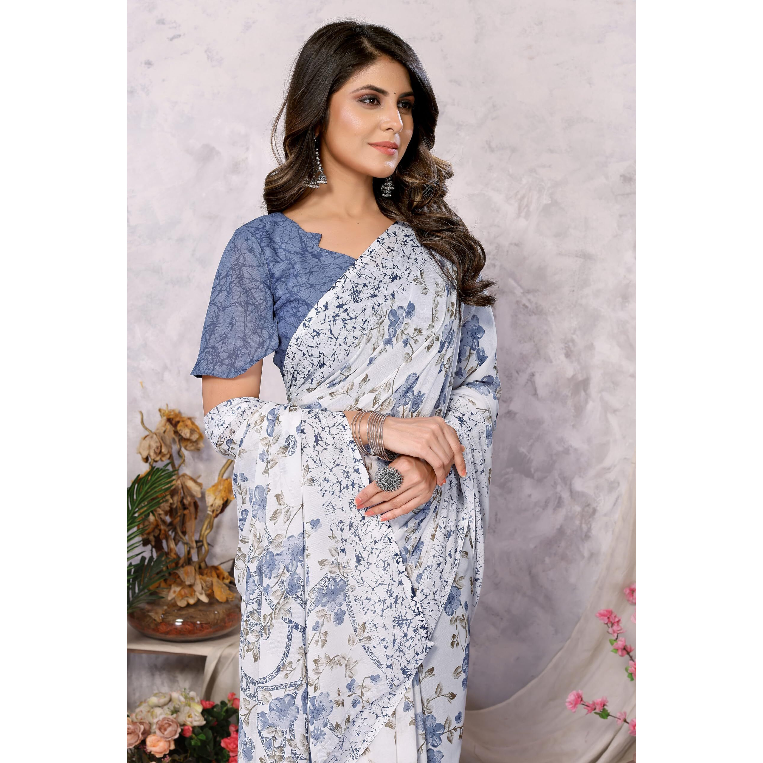 Yashika Women's Trendy Printed Georgette Grey Color Saree with Blouse Material(AZ-YS-P1-LAXMI GREY)