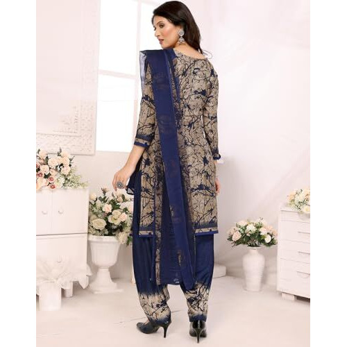 Yashika Women's Printed Dress Material - Unstitched Crepe Fabric Kurti, Pants & Dupatta Set (AZ-YS-P1-ADDA BLUE)