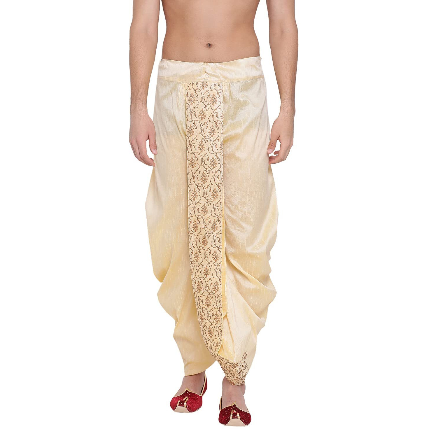 VASTRAMAY VM Mens Silk Blend Gold Dhoti - Comfort, Classic Design for Festivals & Ceremonies_VASMDT006GO
