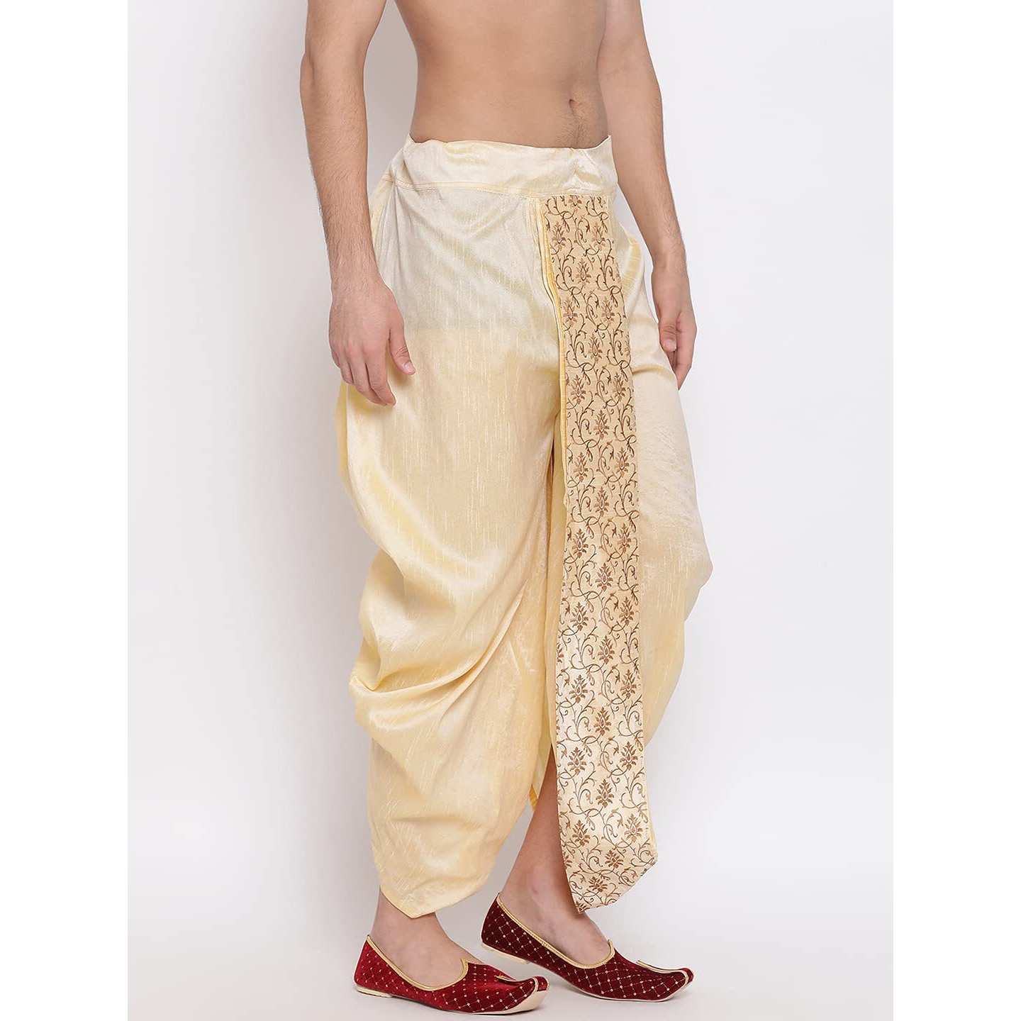 VASTRAMAY VM Mens Silk Blend Gold Dhoti - Comfort, Classic Design for Festivals & Ceremonies_VASMDT006GO