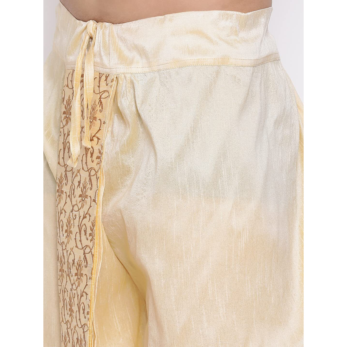 VASTRAMAY VM Mens Silk Blend Gold Dhoti - Comfort, Classic Design for Festivals & Ceremonies_VASMDT006GO