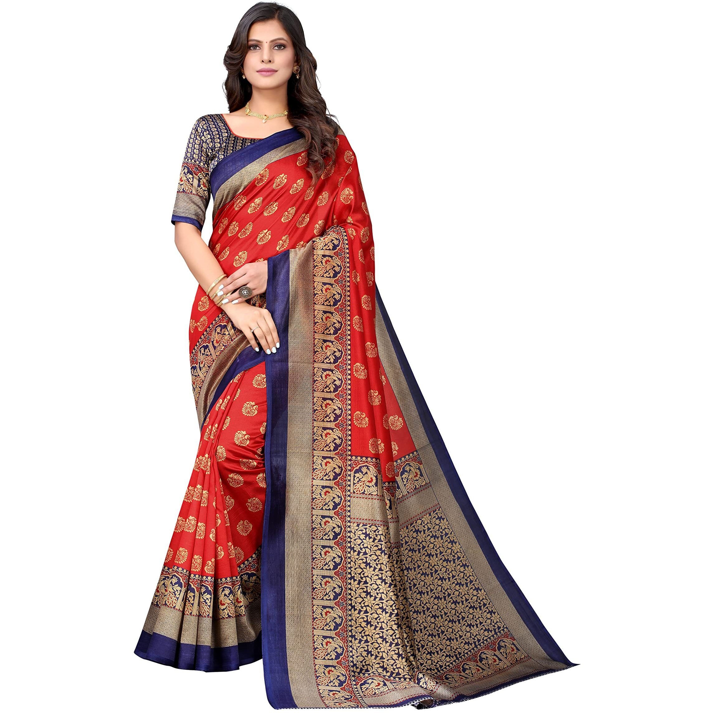 Yashika Women's Jacquard Art Silk Standard Length Saree (Minali Red_R