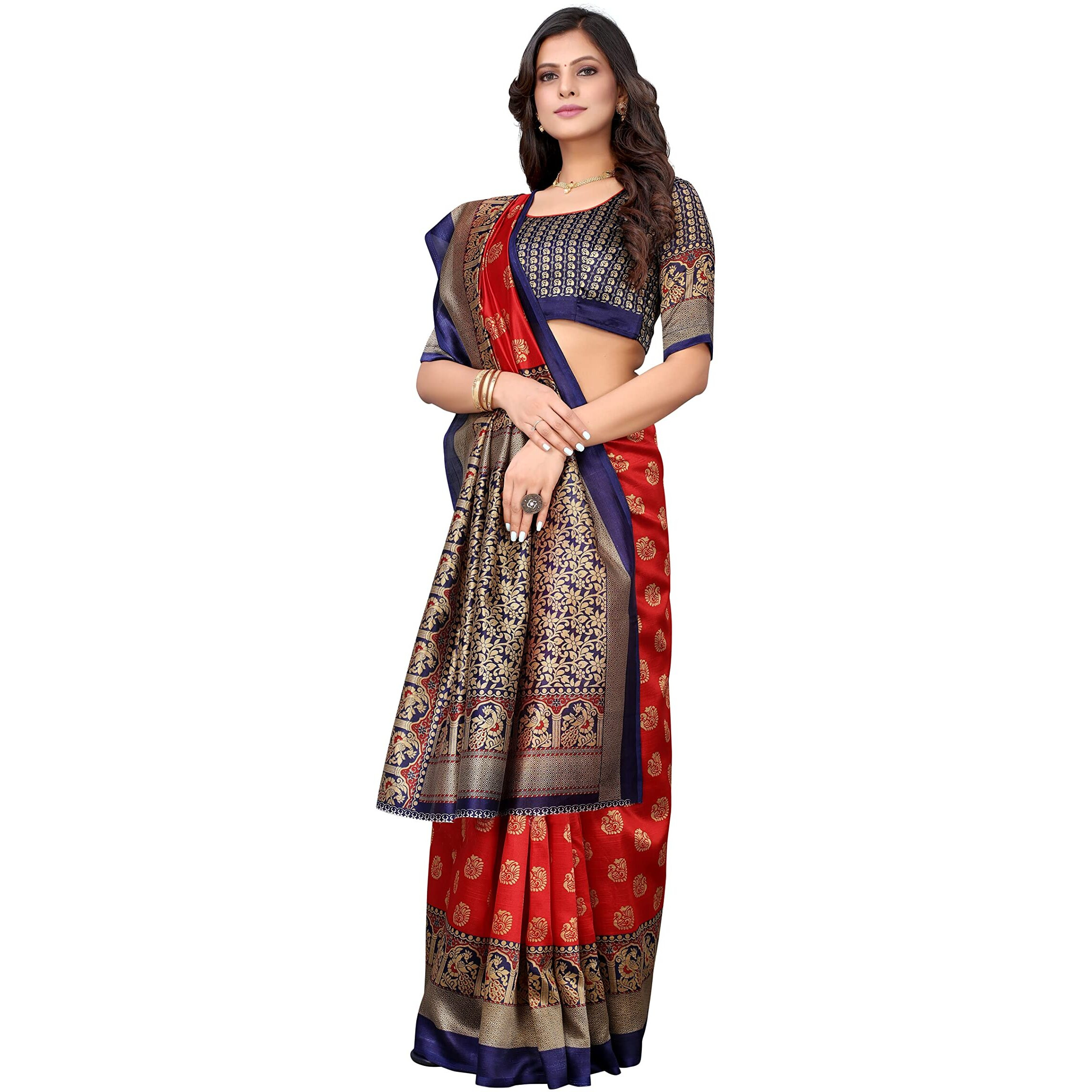 Yashika Women's Jacquard Art Silk Standard Length Saree (Minali Red_R