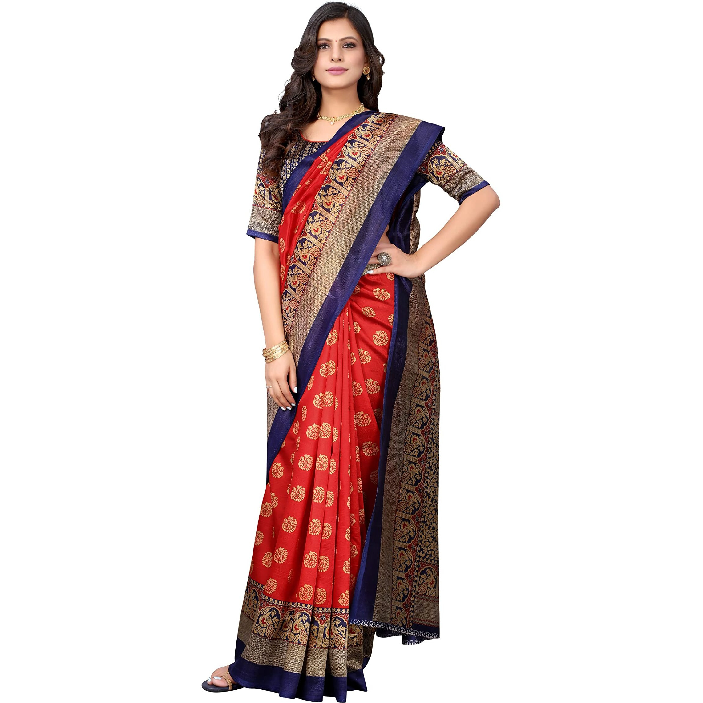 Yashika Women's Jacquard Art Silk Standard Length Saree (Minali Red_R