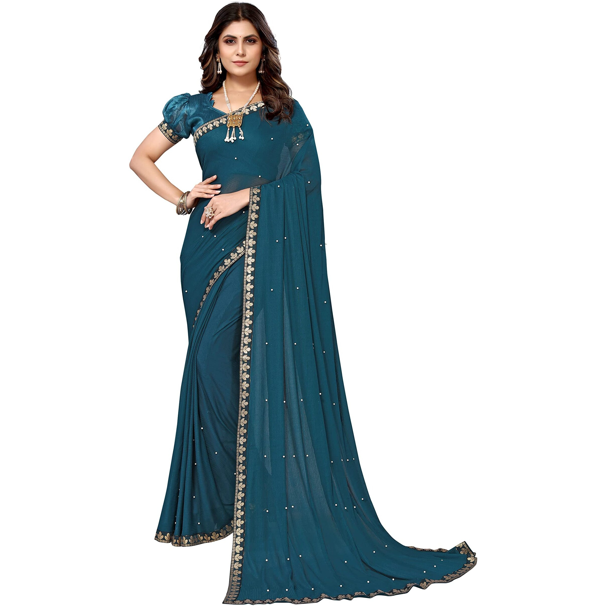 Yashika Women's Lycra Blend Saree (AARIYA RAMA