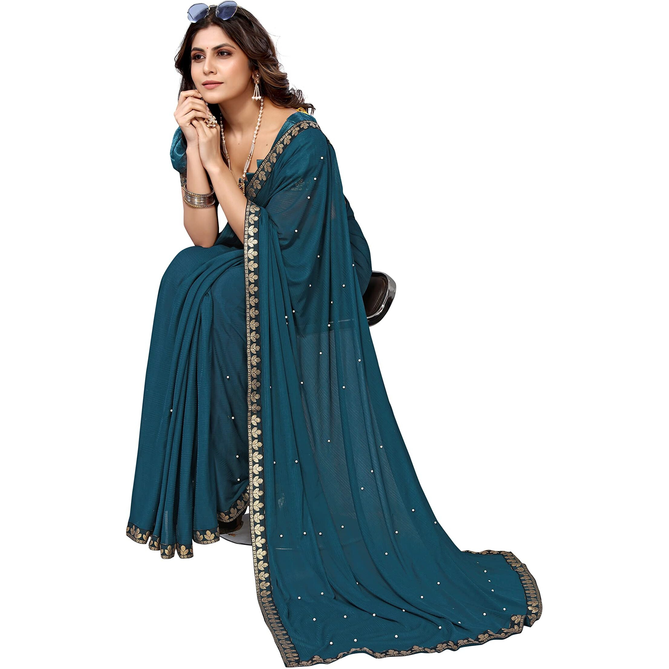 Yashika Women's Lycra Blend Saree (AARIYA RAMA