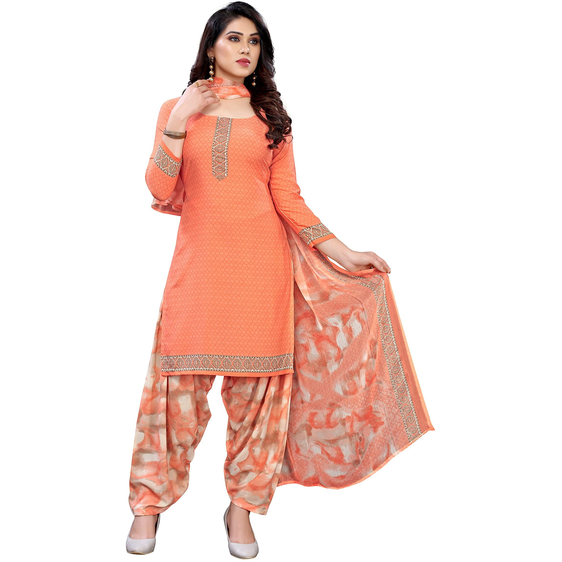 Yashika Women's Crepe Dress Material (Olive Orange Free Size)