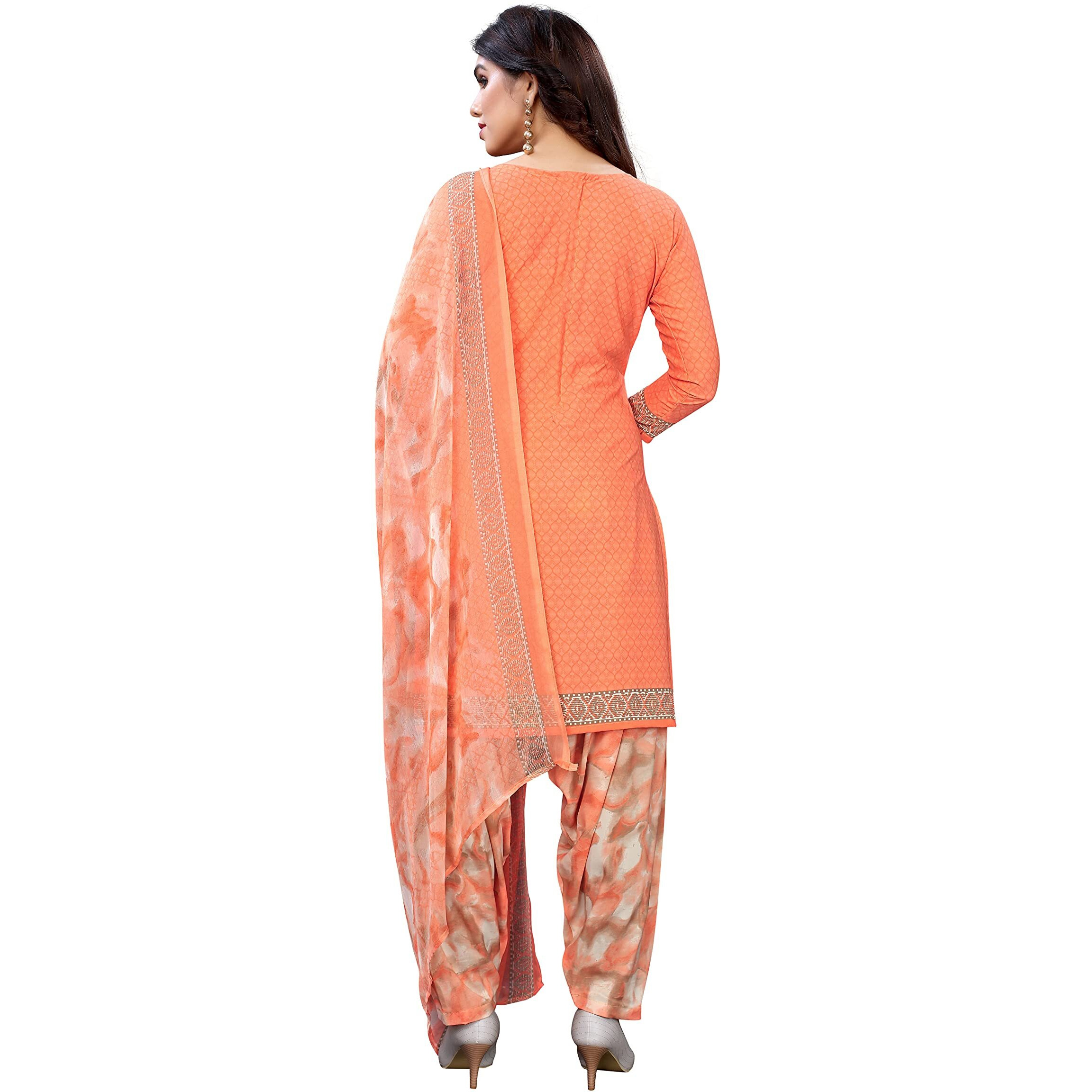 Yashika Women's Crepe Dress Material (Olive Orange Free Size)