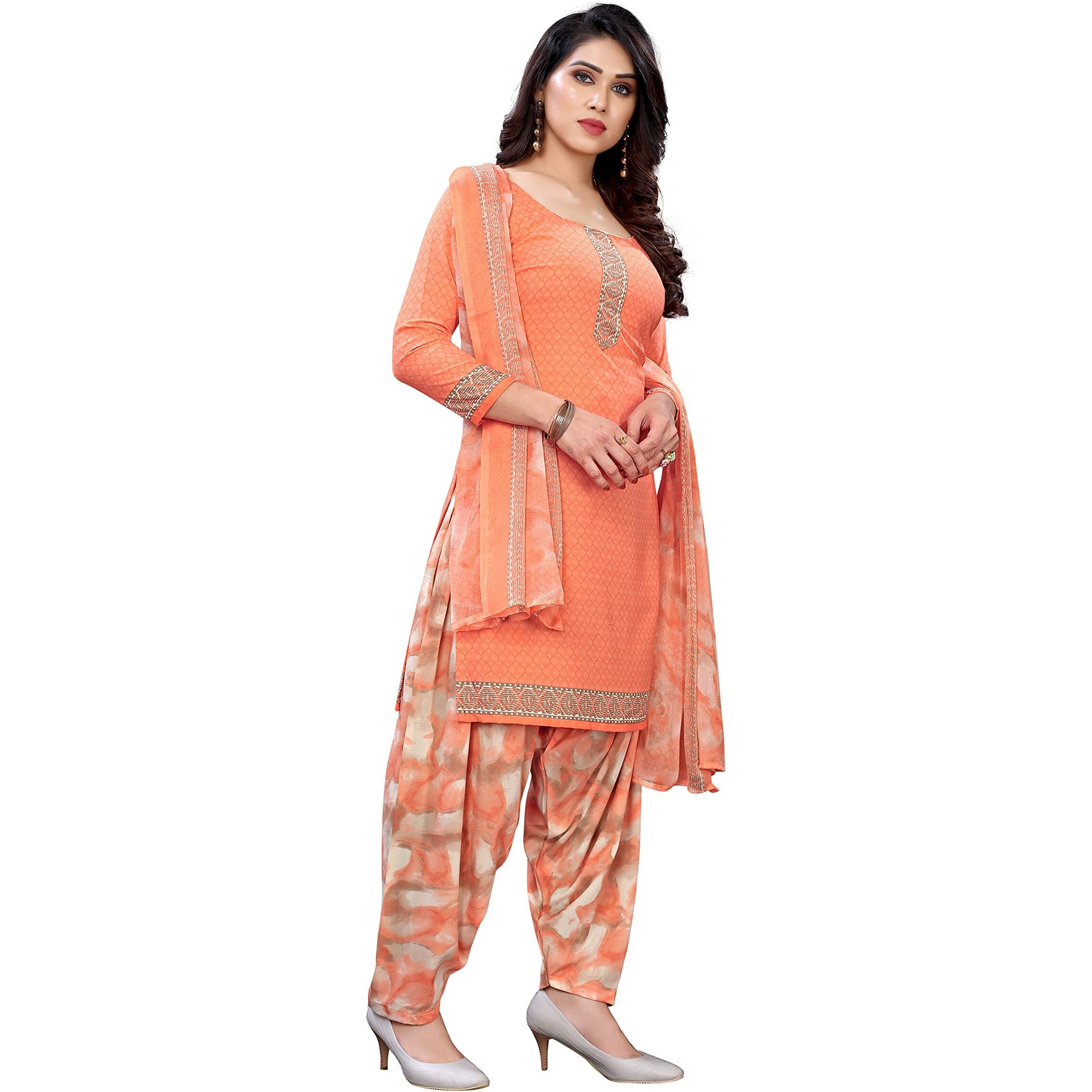 Yashika Women's Crepe Dress Material (Olive Orange Free Size)
