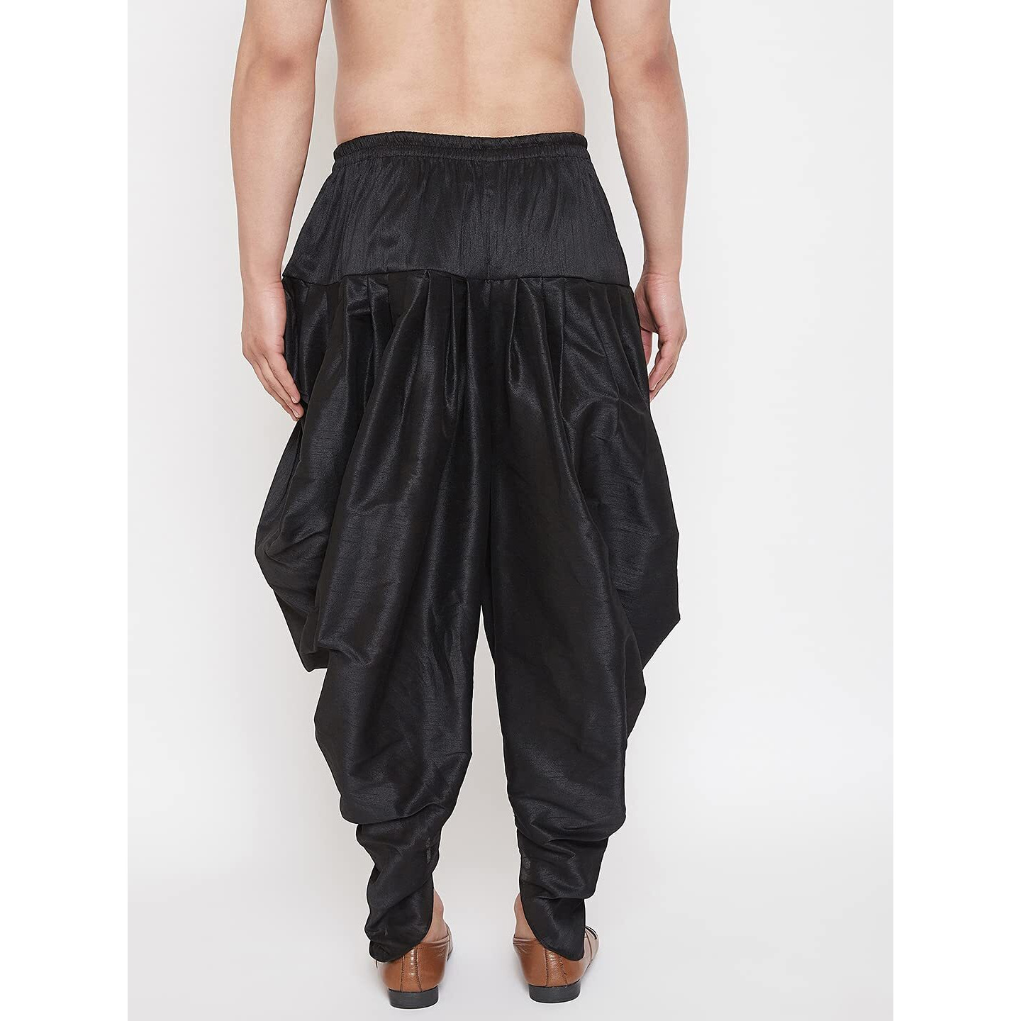 VASTRAMAY Men's Black Cowl Pattern Dhoti  Silk Blend Fabric  Stylish Ethnic Wear with Elasticated Waistband
