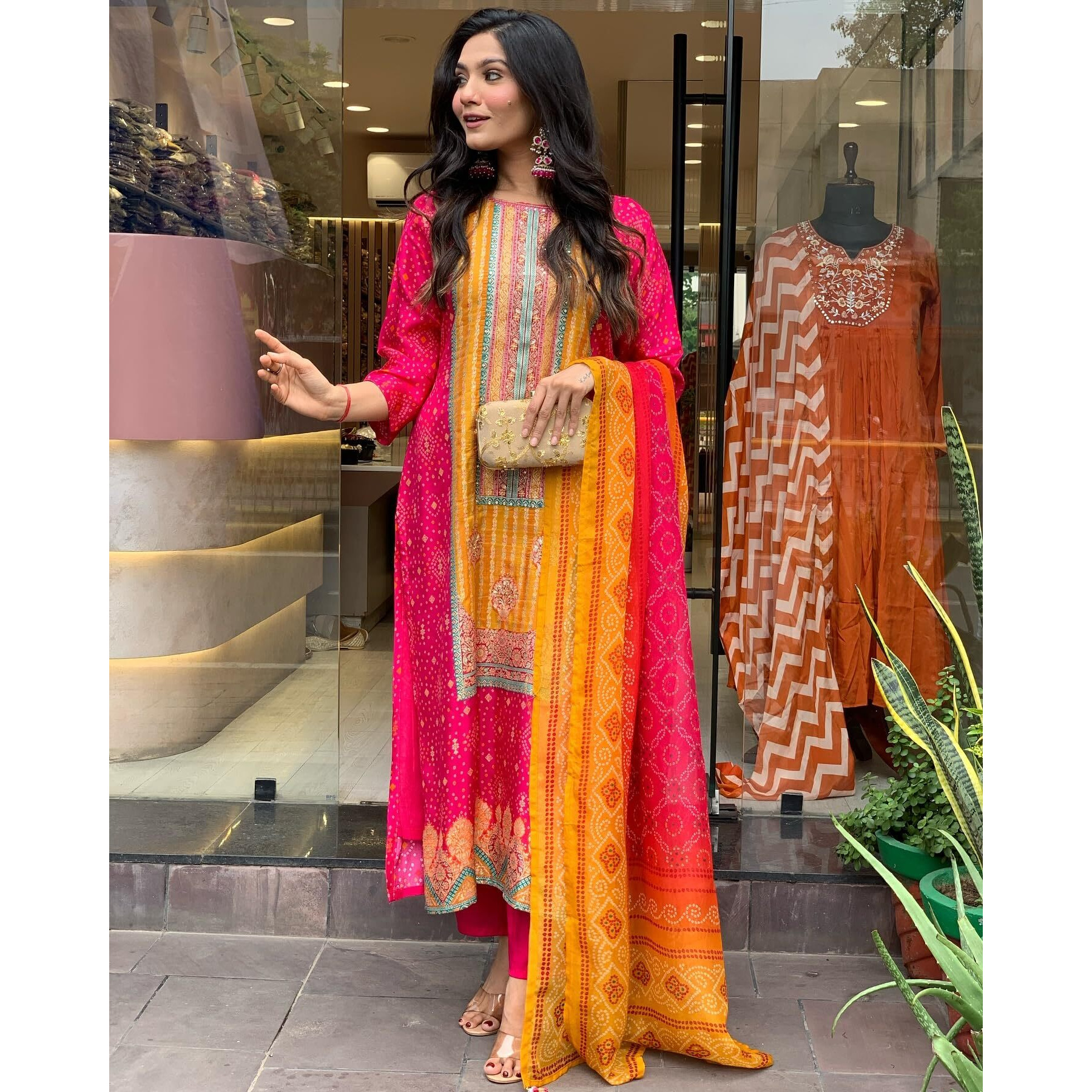 ANNI DESIGNER Women's Rayon Blend Printed Straight Kurta with Pant & Dupatta (Shubhangi Rani_XXL_Pink_XX-Large)