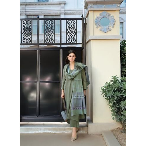 ANNI DESIGNER Women's Rayon Blend Solid Straight Fit Kurta with Pant & Dupatta (Raja Saab Green-VKS04_XXL_Green_XX-Large)