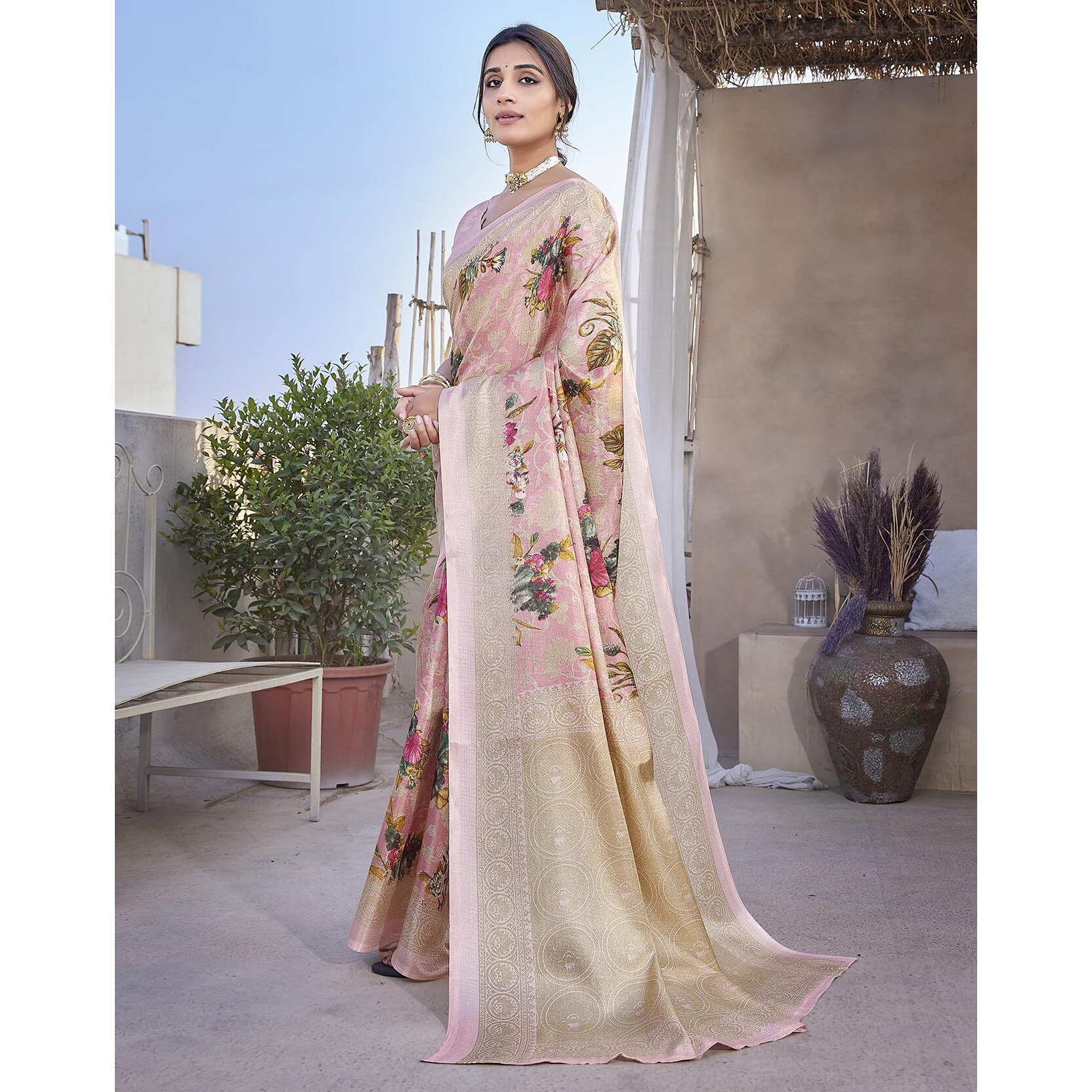 Yashika Women's Elegant Printed Art Silk Saree Set with Blouse - Elevate Your Style with Trendy Ethnic Fashion (AZ-YS-P1-PUDINA PINK)