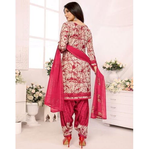 Yashika Women's Printed Dress Material - Unstitched Crepe Fabric Kurti, Pants & Dupatta Set (AZ-YS-P1-ADDA RED)