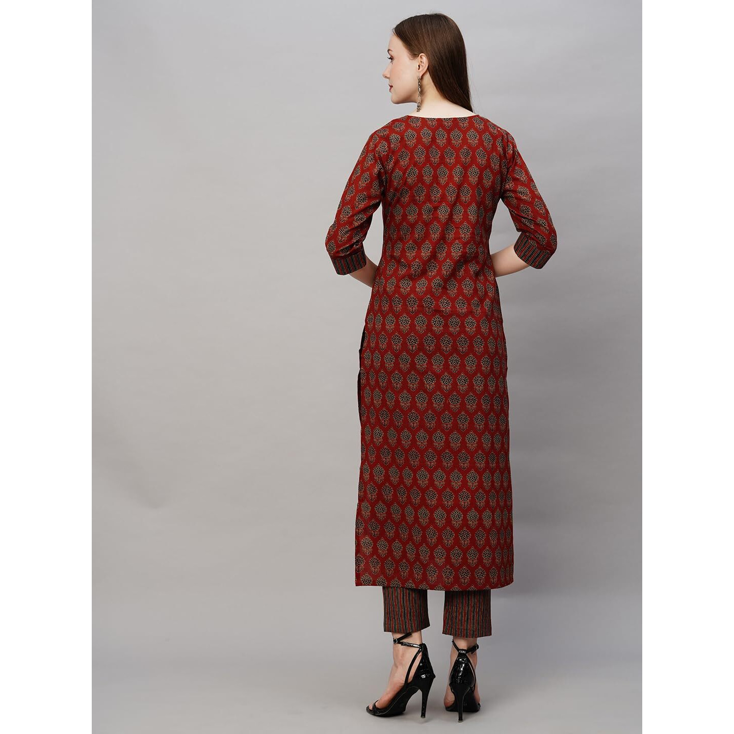 ANNI DESIGNER Women's Cotton Blend Printed Straight Kurta with Pant (Nita Maroon_5XL_Maroon_XXXXX-Large)