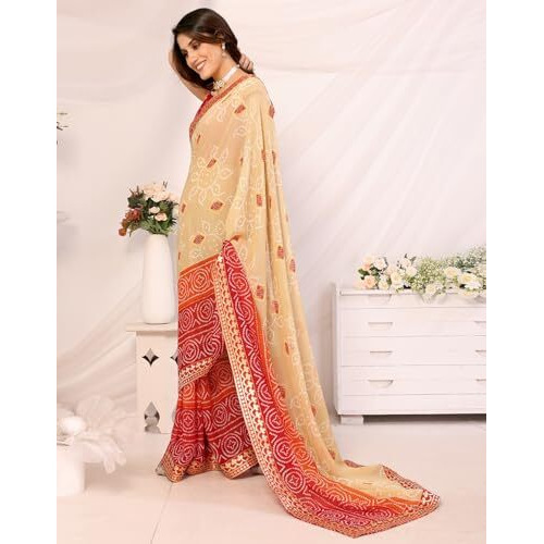 Yashika Women's Woven Latest Georgette Saree with Lace and Blouse Material (AZ-YS-P1-AACHAL-KORAM-Parent_Chiku Red)