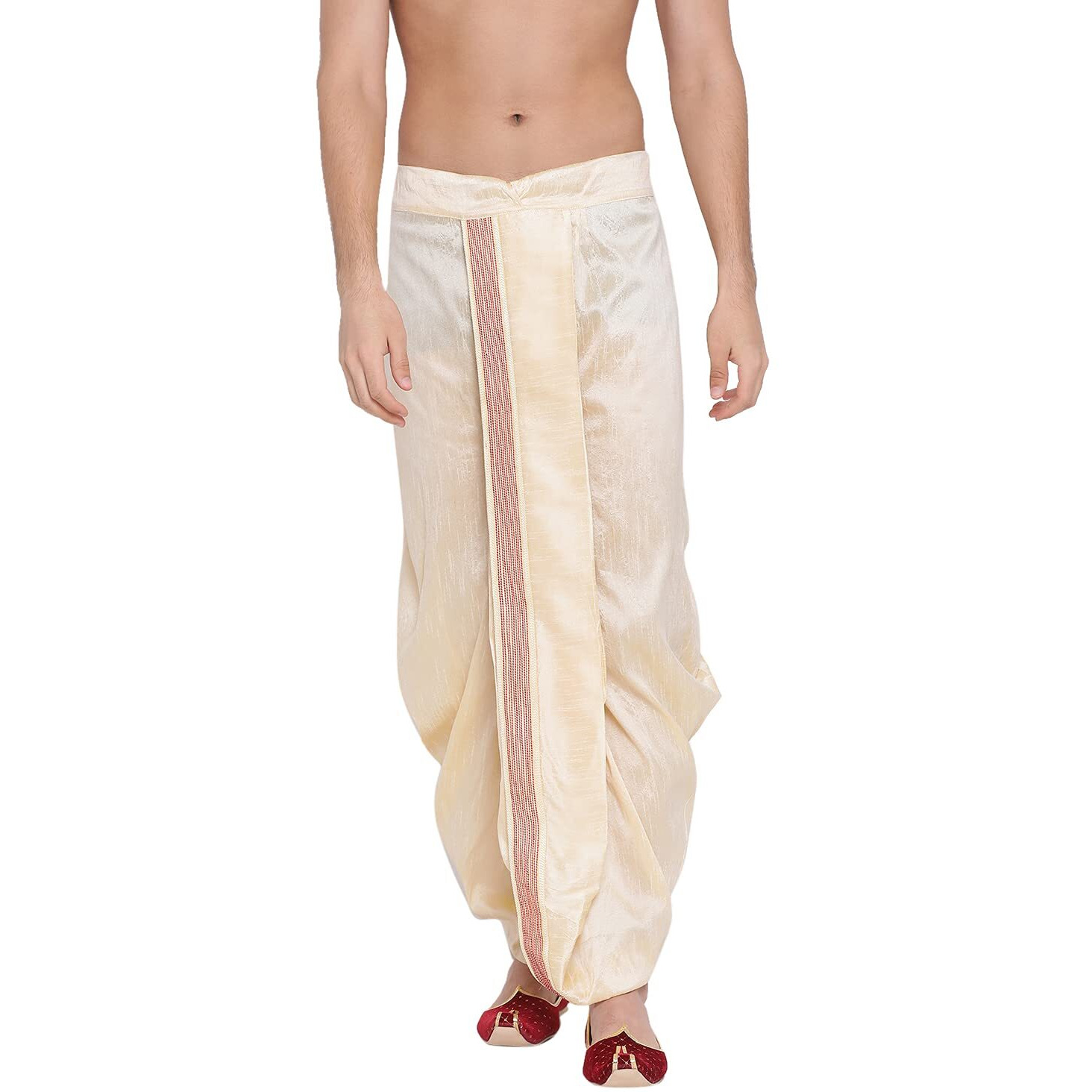 VASTRAMAY Men's Gold Silk Blend Ethnic Dhoti(Gold_Free Size_VASMDT007GO)