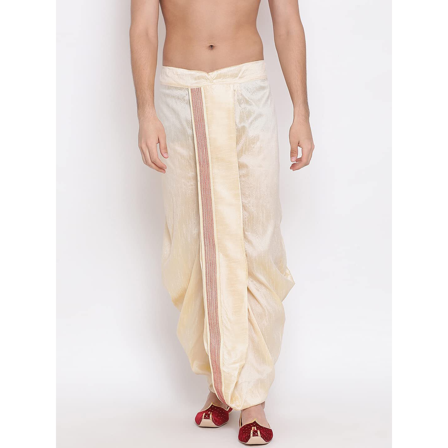 VASTRAMAY Men's Gold Silk Blend Ethnic Dhoti(Gold_Free Size_VASMDT007GO)