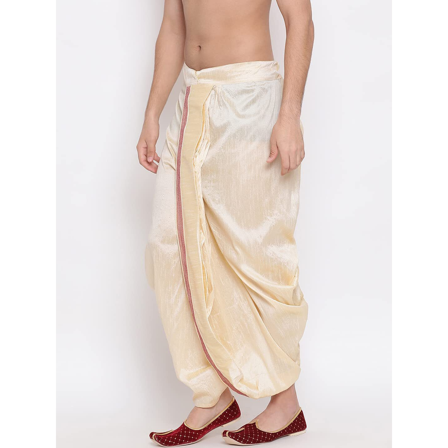 VASTRAMAY Men's Gold Silk Blend Ethnic Dhoti(Gold_Free Size_VASMDT007GO)