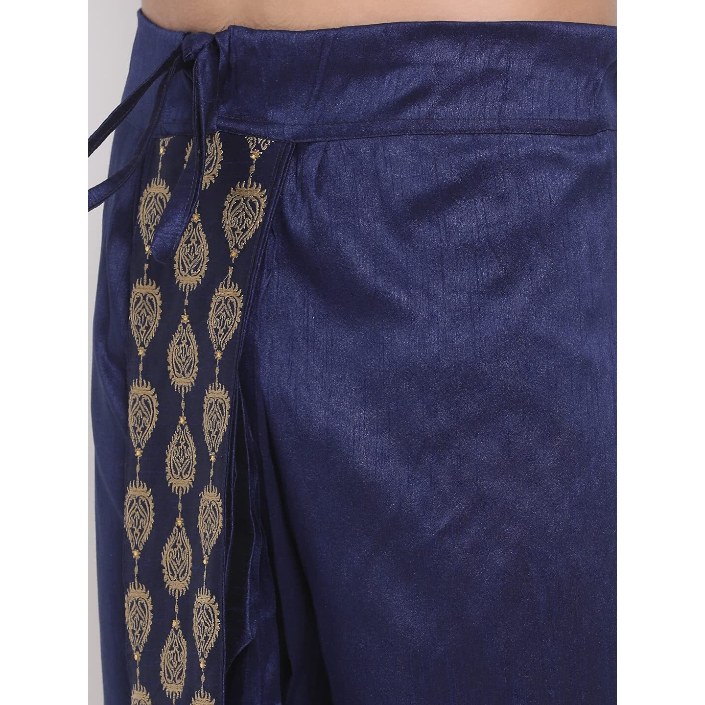 VASTRAMAY Men's Navy Blue Silk Blend Ethnic Dhoti(Gold_Free Size_VASMDT005NB)