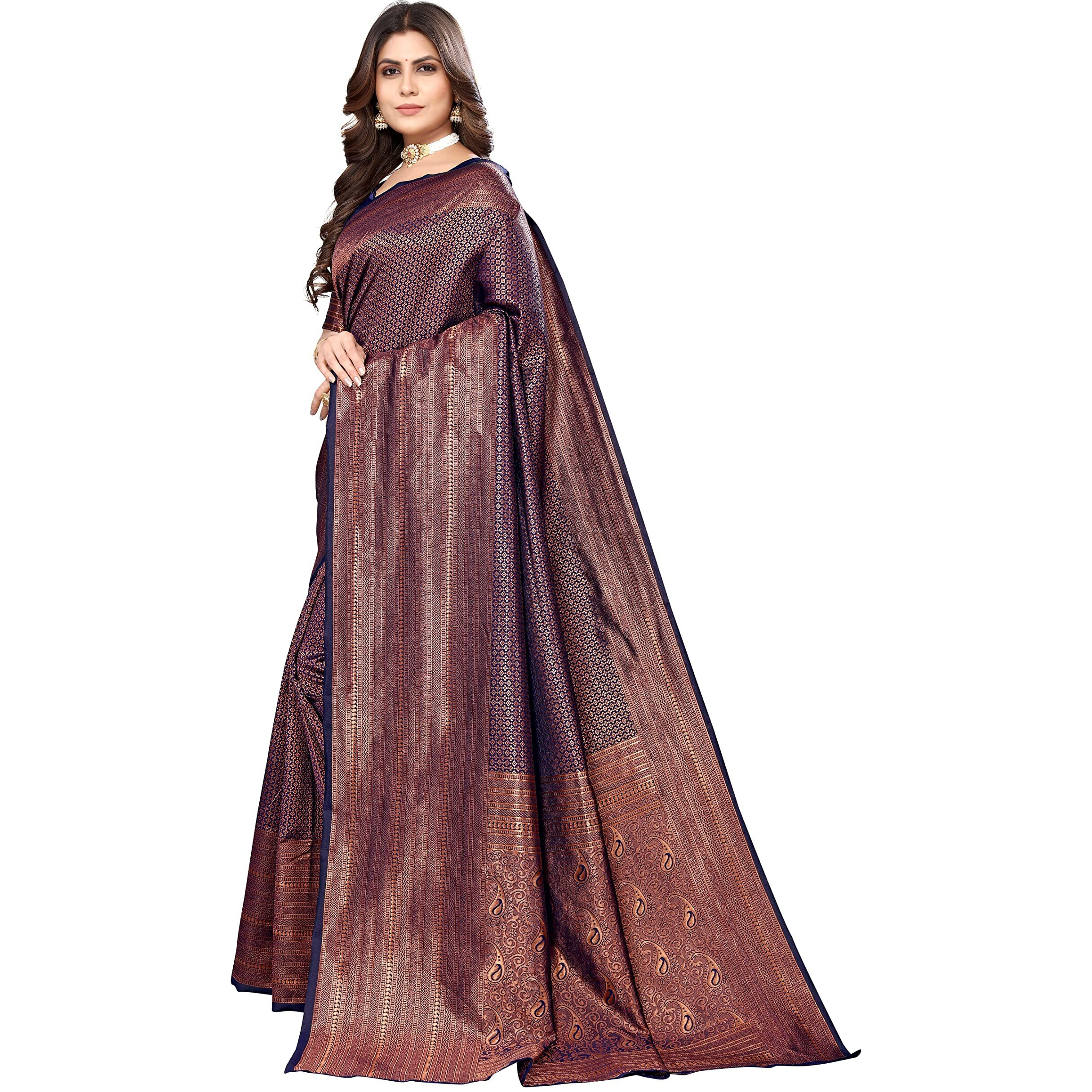 Yashika Women's Jaquard Art Silk Weaving Saree with Blouse Piece (New-NISTHA Navy)