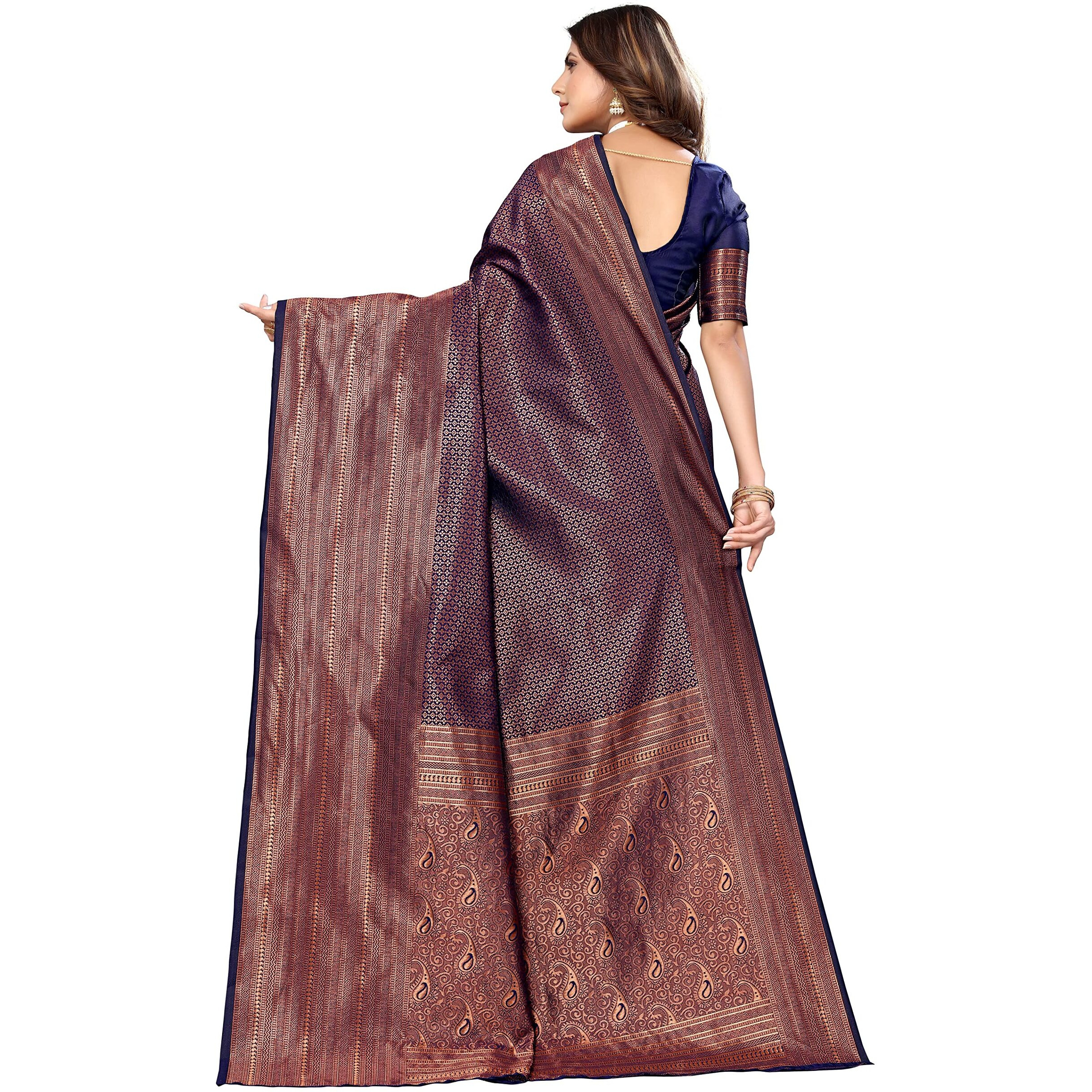 Yashika Women's Jaquard Art Silk Weaving Saree with Blouse Piece (New-NISTHA Navy)
