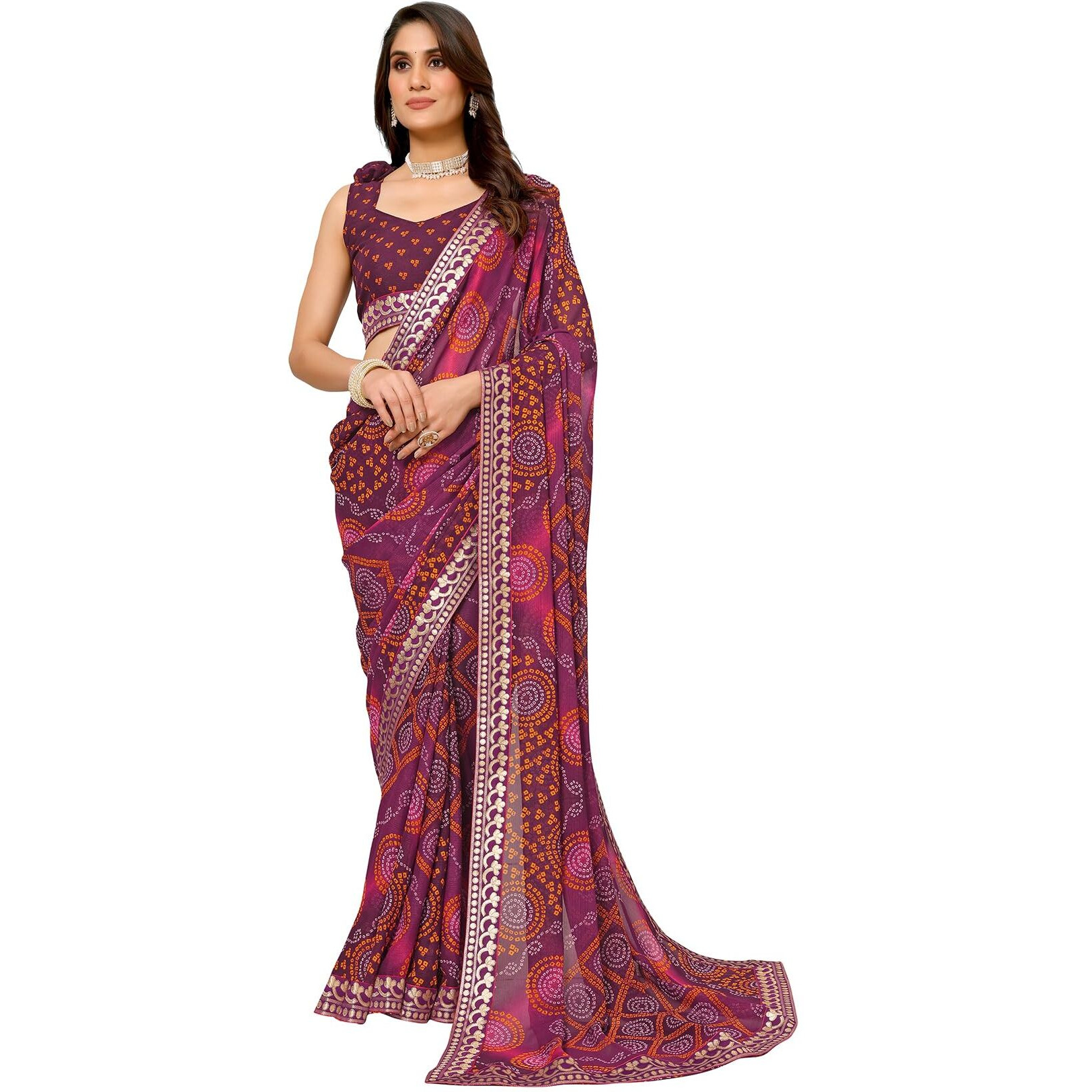 Yashika Women's Woven Latest Georgette Saree with Lace and Blouse Material (AZ-YS-P1-AACHAL-KORAM-Parent_Purple)