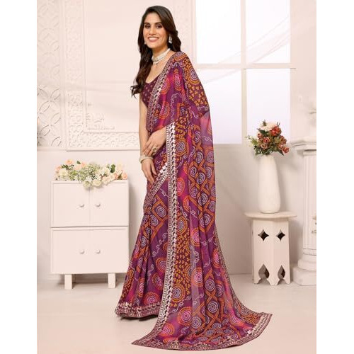 Yashika Women's Woven Latest Georgette Saree with Lace and Blouse Material (AZ-YS-P1-AACHAL-KORAM-Parent_Purple)