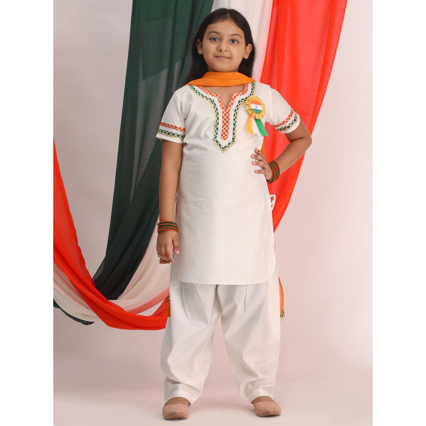 VASTRAMAY Girls' White Kurta and Patiala Set with Dupatta, Elegant Ethnic Wear for Republic Day, Festive Celebrations, and Casual Events
