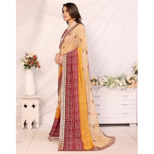 Yashika Women's Woven Latest Georgette Saree with Lace and Blouse Material (AZ-YS-P1-AACHAL-KORAM-Parent_Chiku Maroon)