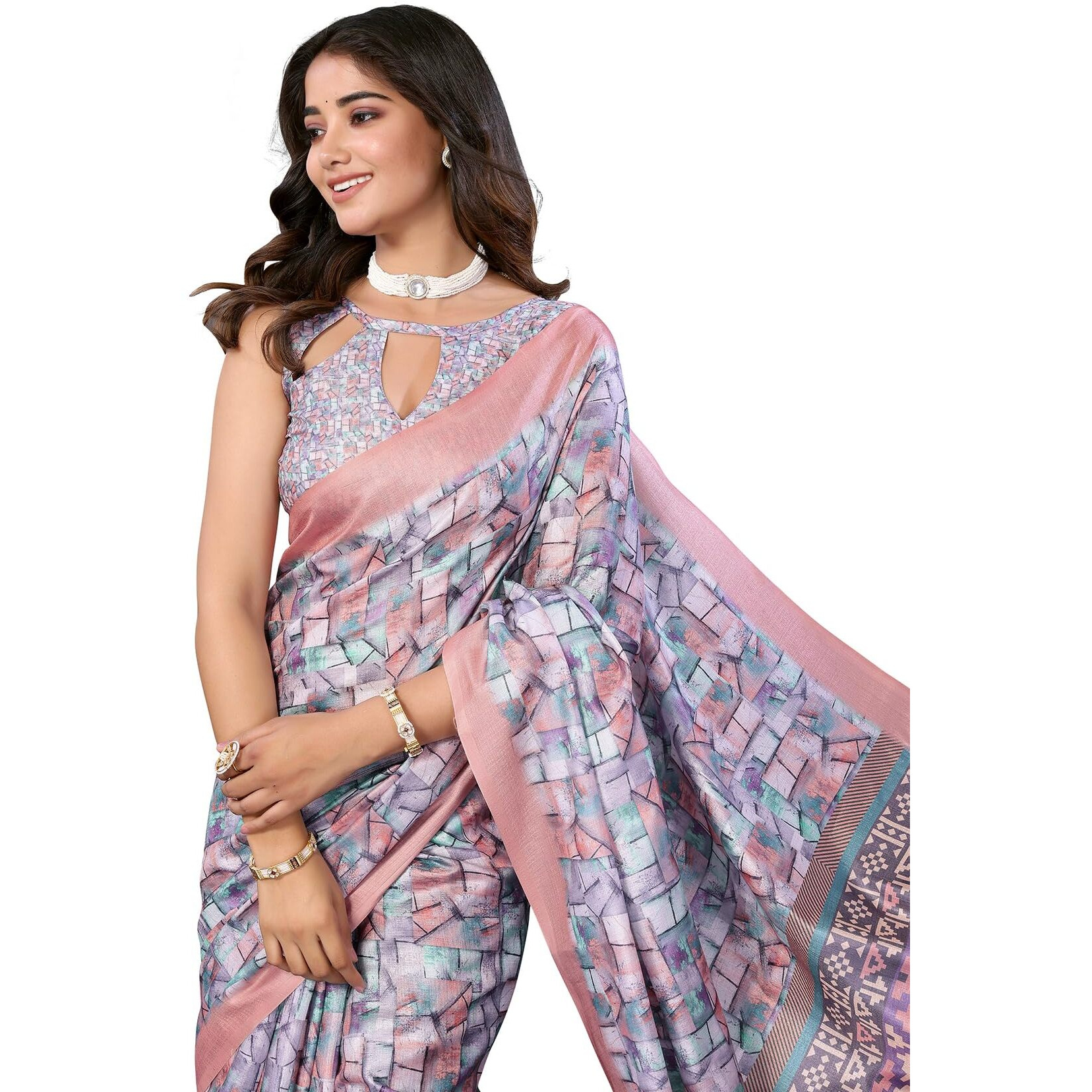 Yashika Women's Digital Print Art Silk Cotton Saree with Tassels and Golden Border - Lightweight and Elegant Ethnic Wear for Festive and Casual Occasions (AZ-YS-P3-PUSHPA 09)