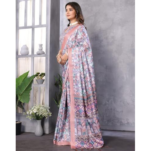 Yashika Women's Digital Print Art Silk Cotton Saree with Tassels and Golden Border - Lightweight and Elegant Ethnic Wear for Festive and Casual Occasions (AZ-YS-P3-PUSHPA 09)
